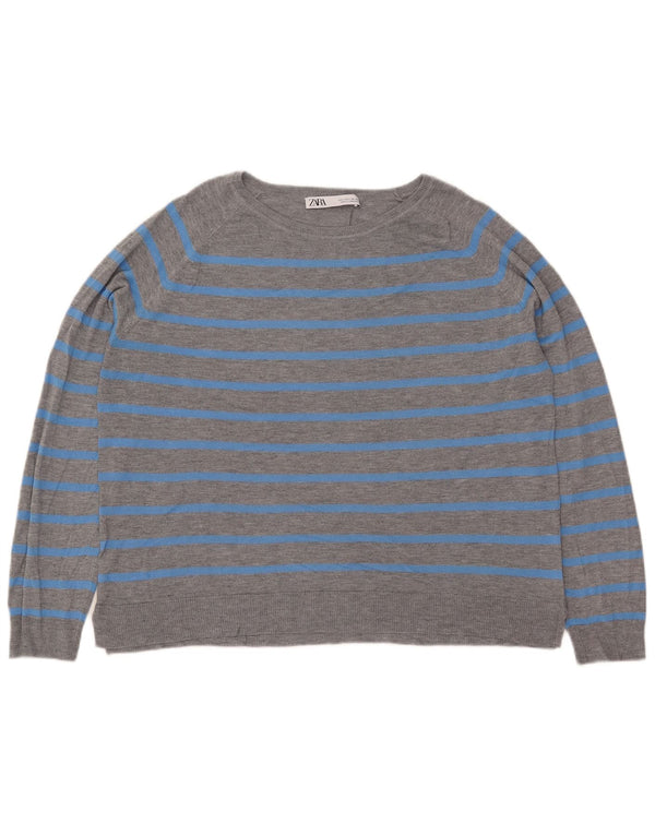 Maglione Zara da donna oversize con scollo a barca UK 16 a righe grandi grigie