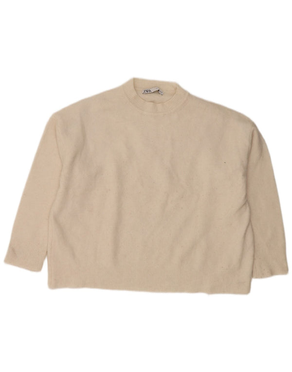 Zara Womens Oversized Crew Neck Jumper Sweater UK 10 Small Off White Nylon