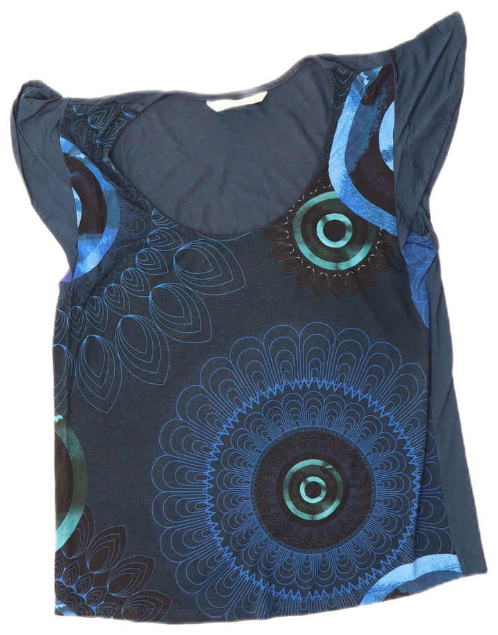 DESIGUAL Womens Blouse Top UK 14 Medium Navy Blue Floral