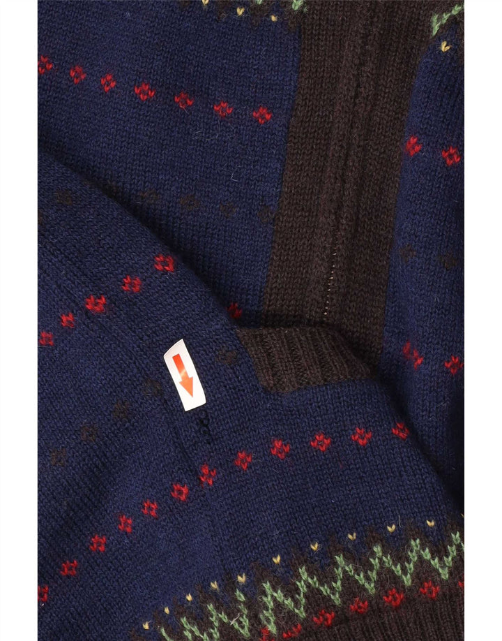 Farah Herre cardigan sweater med fuld lynlås Medium Blue Fair Isle Wool