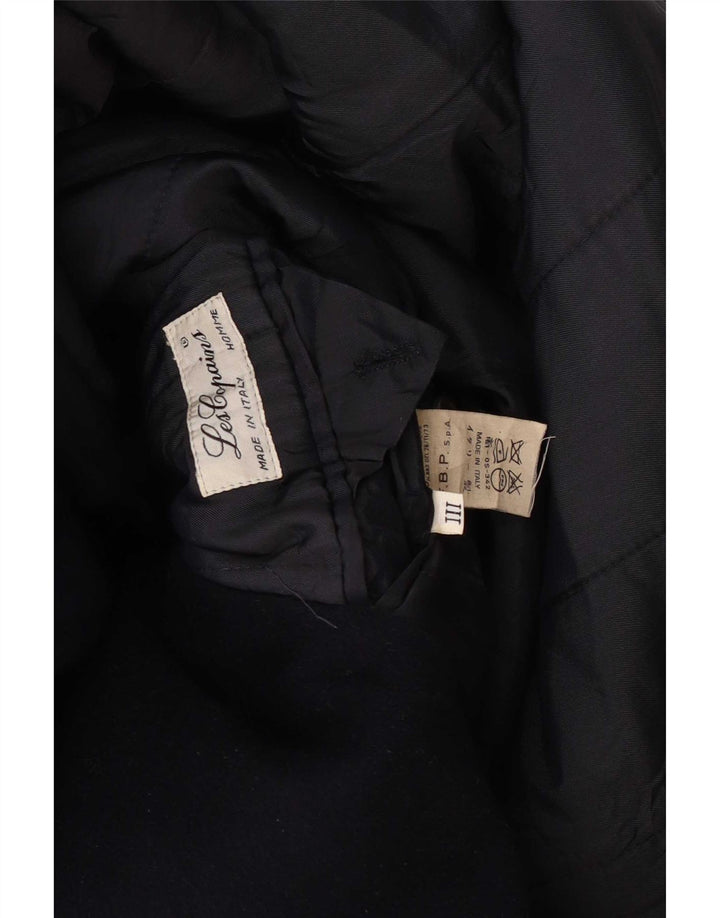 Les Copains Abrigo cruzado para hombre UK 36 Small Lana azul marino