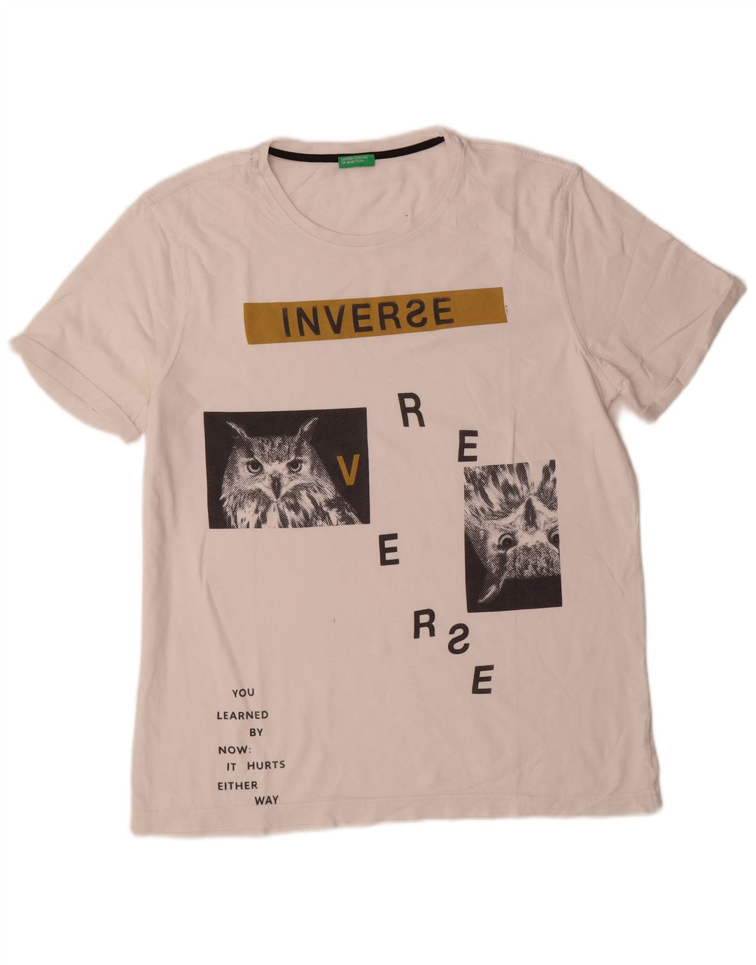 Benetton Mens Graphic T-Shirt Top Medium White