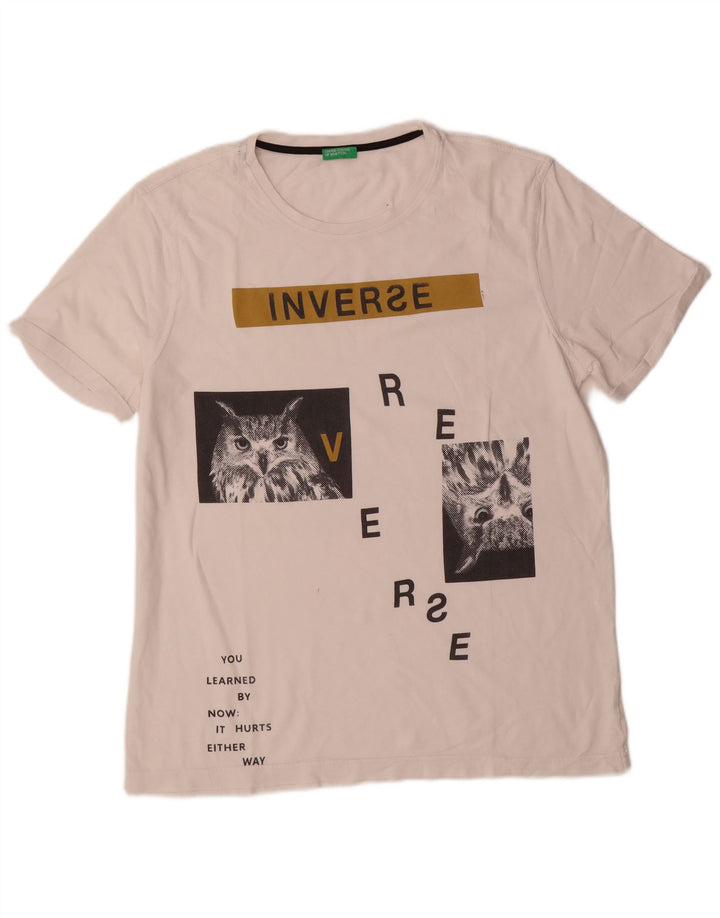Benetton Mens Graphic T-Shirt Top Medium White