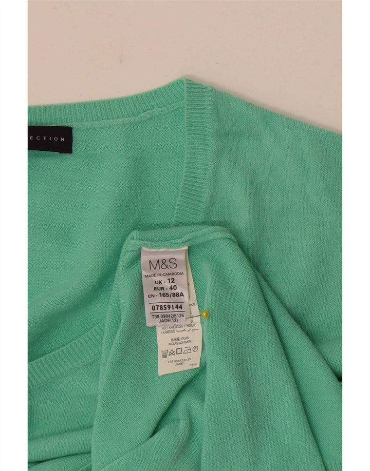 Marks & Spencer Womens V-Neck Jumper Sweater UK 12 Medium Green Acrylic