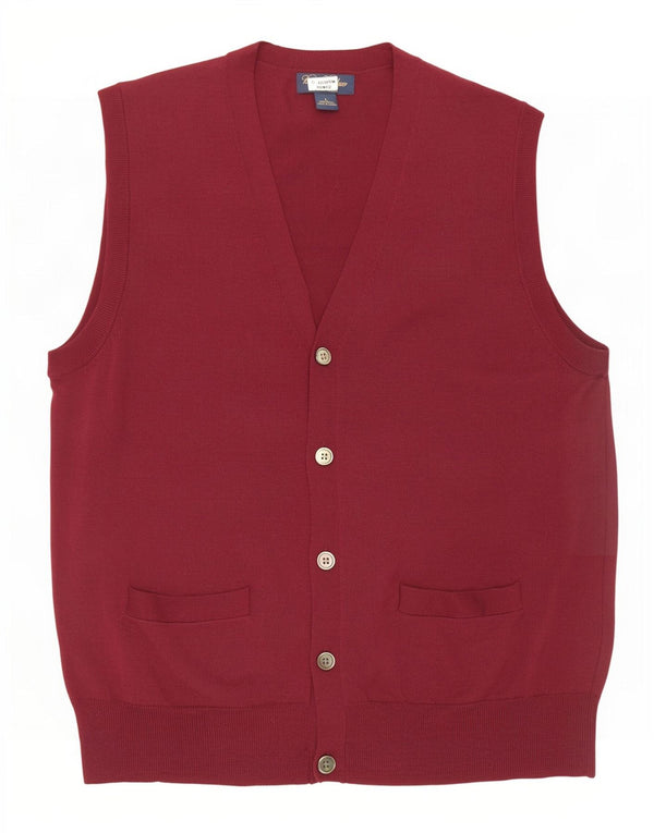 Maglione cardigan senza maniche da uomo Brooks Brothers grande lana bordeaux