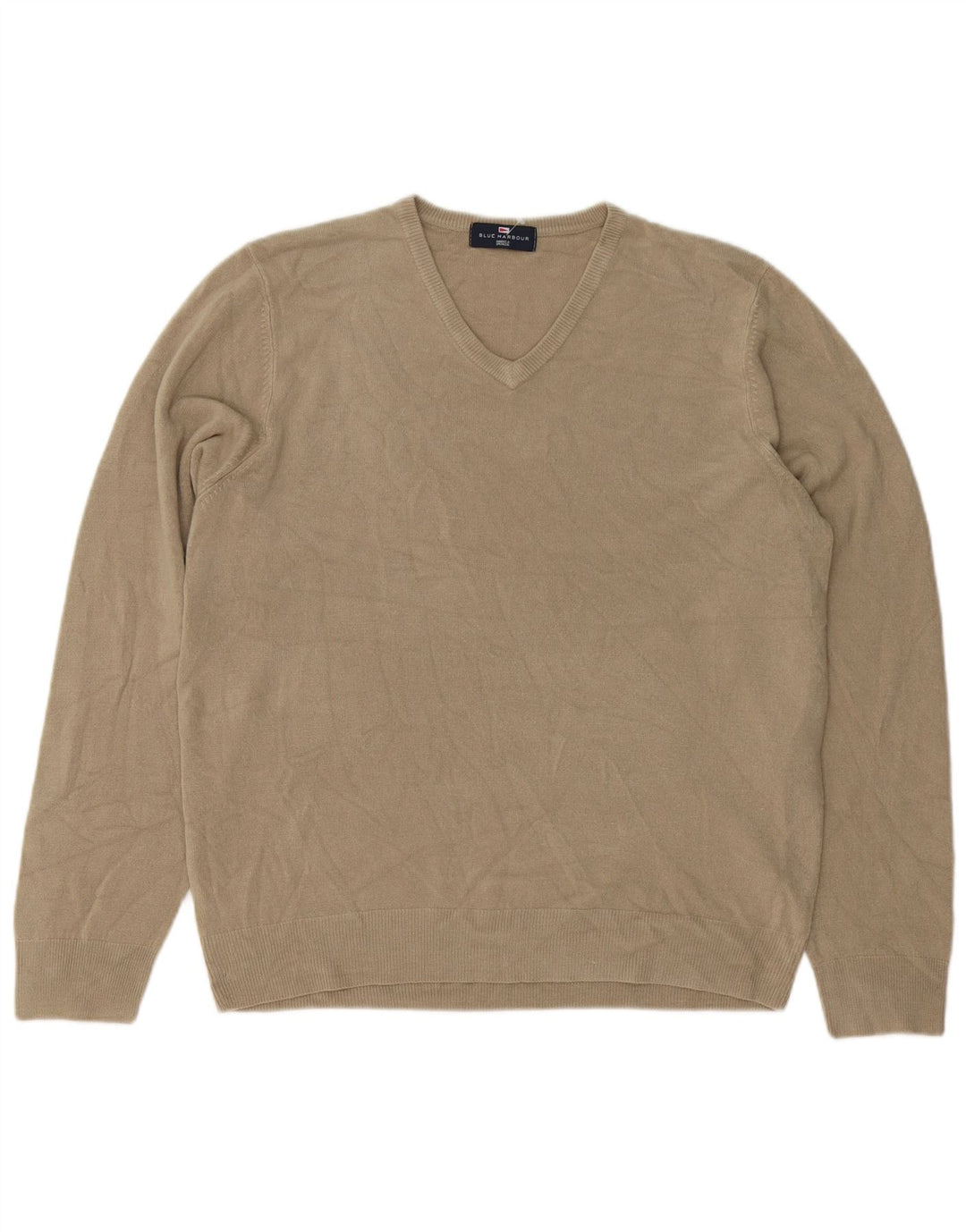 MARKS & SPENCER Herren Blue Harbor V-Ausschnitt Pullover Pullover Large Beige