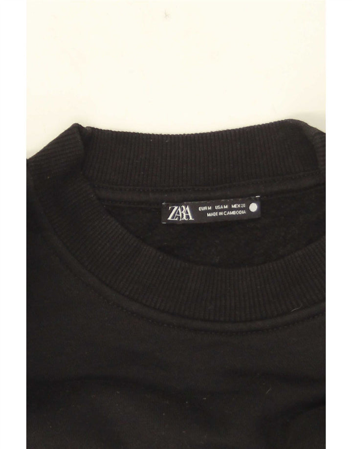 Zara Damen Crop Sweatshirt Pullover UK 14 Medium Schwarz