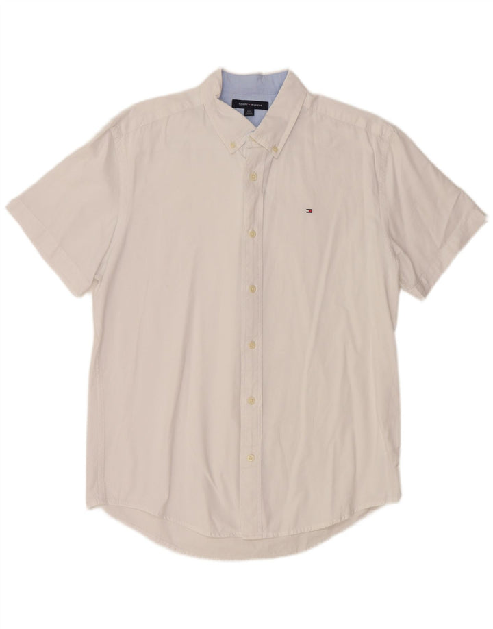 TOMMY HILFIGER Mens Short Sleeve Shirt Large White Cotton