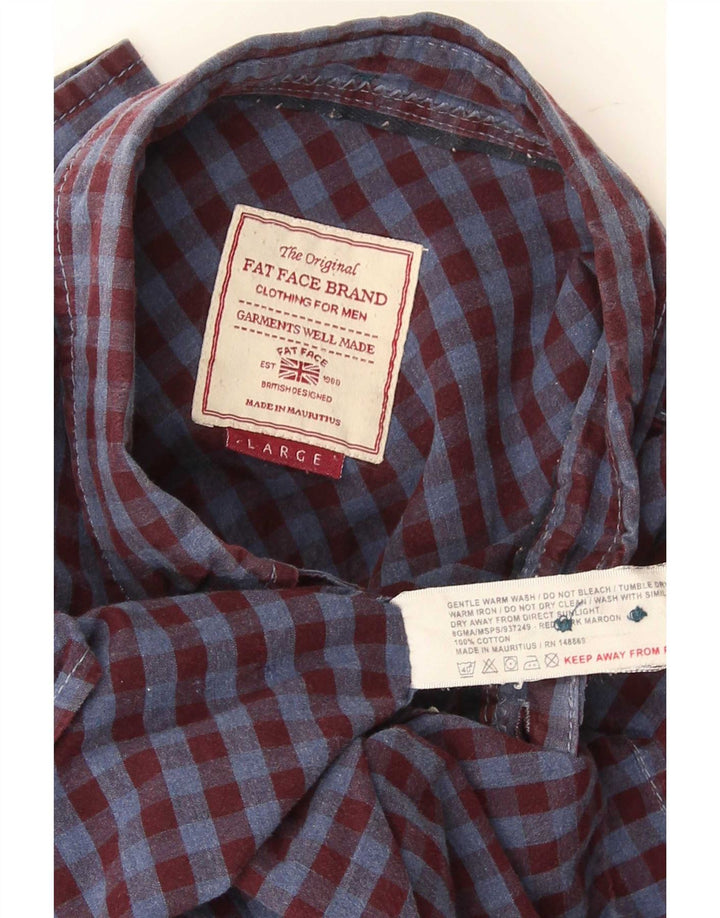 Fat Face Mens Flannel Shirt Large Burgundy Gingham Cotton