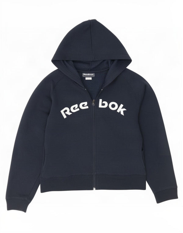 Reebok Womens Graphic Zip Hoodie Pullover UK 10 Small Marineblau Baumwolle