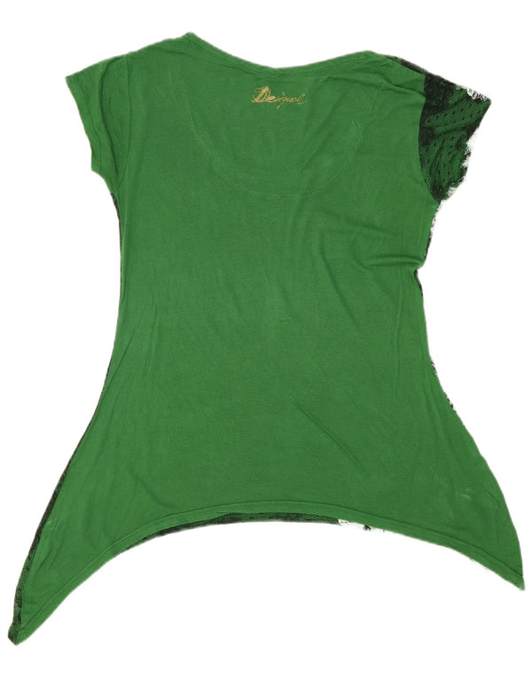 Desigual Womens Graphic Asymmetric Tunic Top UK 14 Large Green Floral