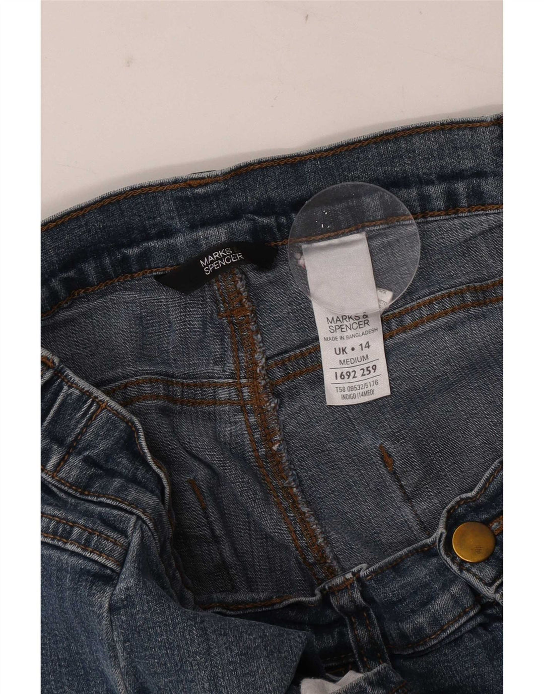 Marks & Spencer Womens Straight Jeans UK 14 Medium W34 L28 Blue Cotton