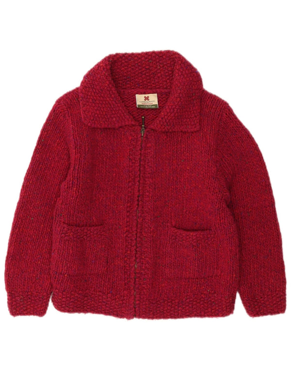 Carraig Donn Pige Cardigan Sweater 9-10 År Stor Bourgogne Flecked