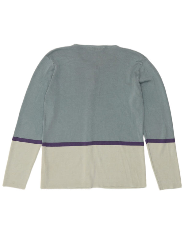 Maglione cardigan da donna Marks & Spencer UK 16 grande seta blu a blocchi di colore