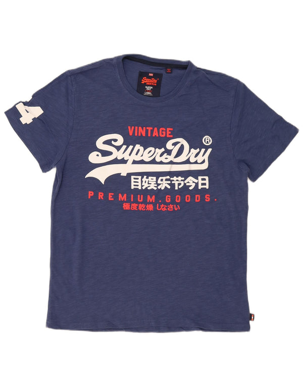 Superdry T-Shirt Graphique Homme Top 2XL Bleu Coton