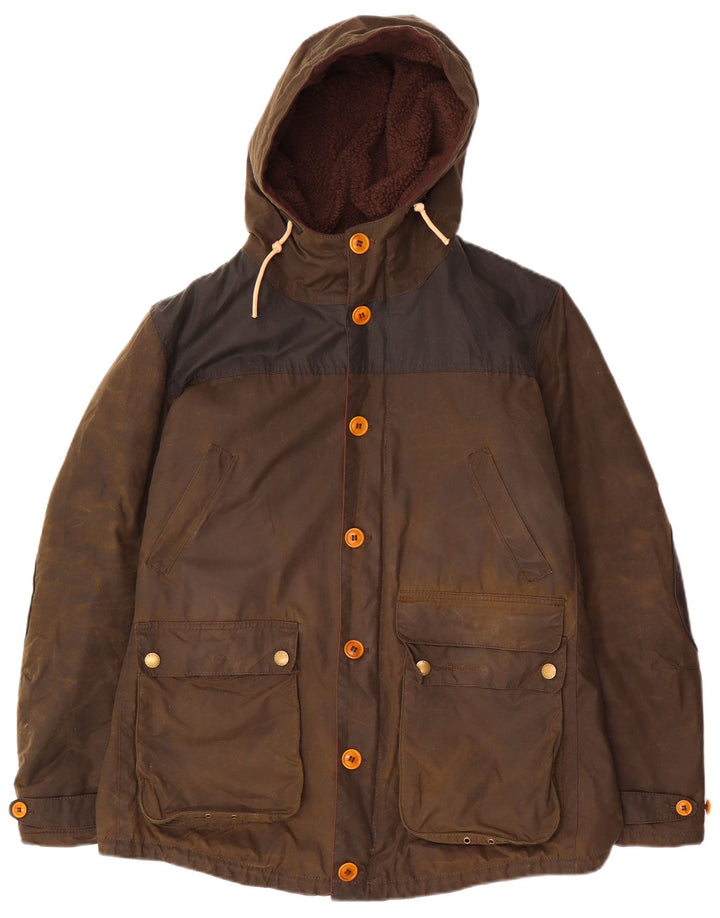 Barbour Mens Hooded Waxed Cotton Jacket UK 40 Large Brown