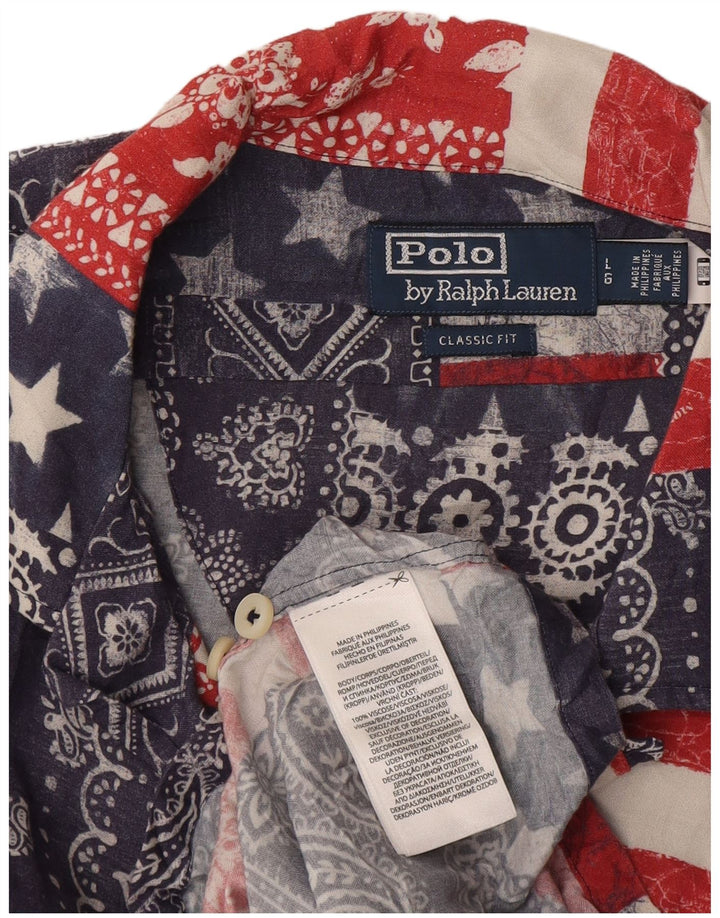 Polo Ralph Lauren Mens Short Sleeve Shirt Large Navy Blue Patchwork
