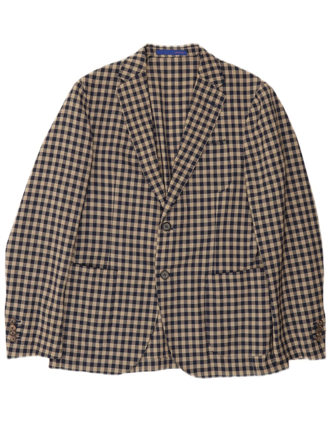 Angelico Mens 2 Button Blazer Jacket IT 50 Large Beige Gingham Wool