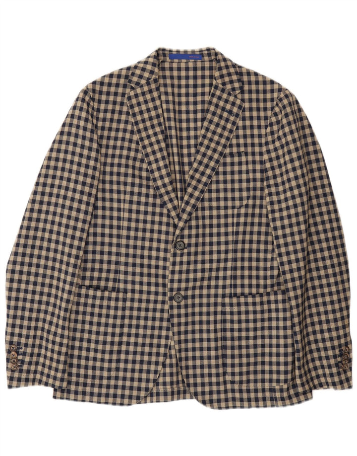 Angelico Mens 2 Button Blazer Jacket IT 50 Large Beige Gingham Wool