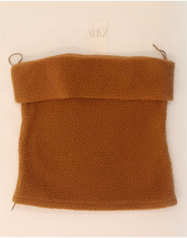 Zara Femme Crop Fleece Top Sans Bretelles UK 18 XL Marron Polyester