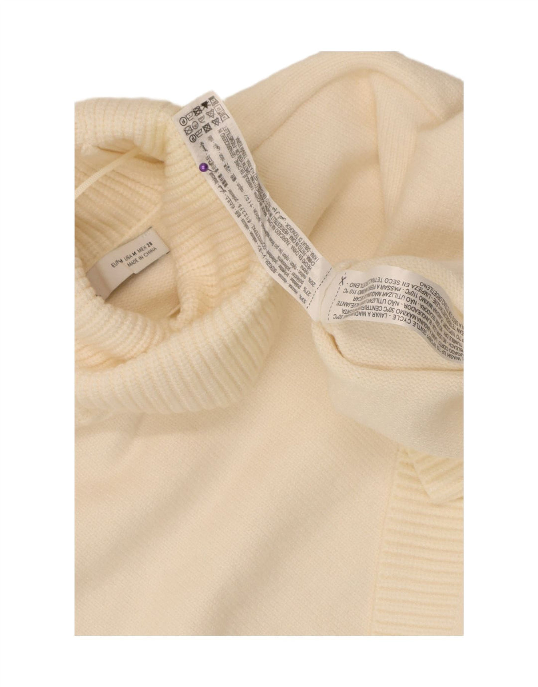 Zara Womens Crop Roll Neck Jumper Sweater UK 14 Medium Off White Viscose
