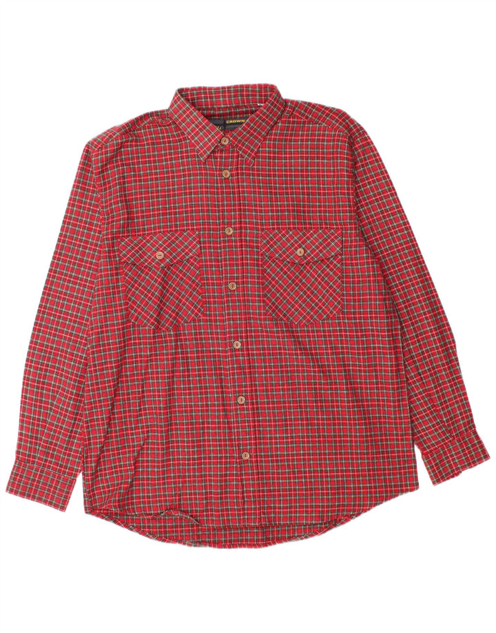 Camicia da uomo in flanella Crown taglia 43 grande cotone a quadri rossi