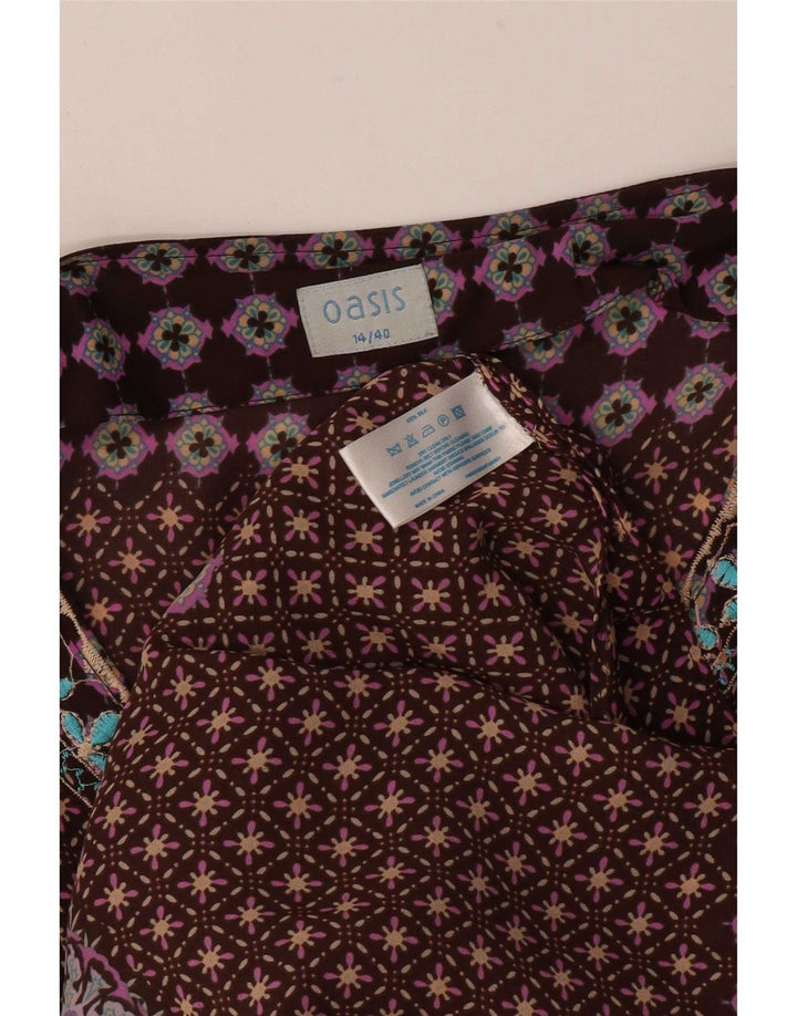 Oasis Womens Beach Abstrakt Pattern Bluse Top UK 14 Medium Brown Bohemian