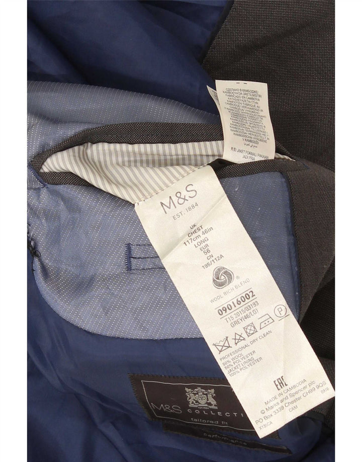 Jachetă pentru bărbați Marks & Spencer, croită, cu 2 nasturi, UK 46 XL, lână gri
