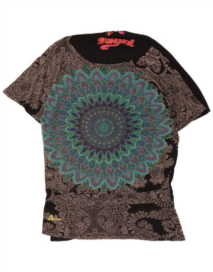 Desigual Womens Oversized Tunic Top UK 16 Large Black Floral Viscose