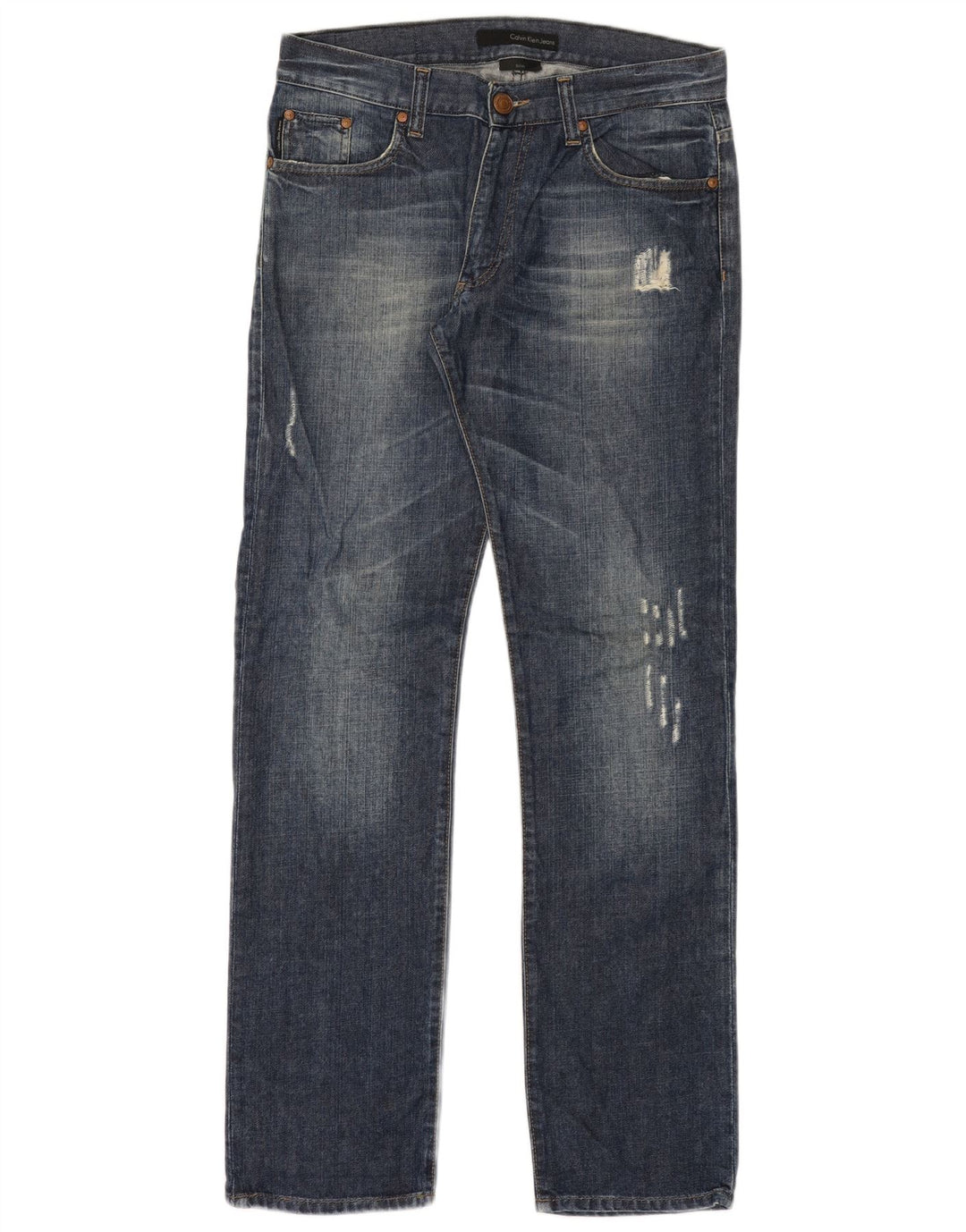 Calvin Klein Mens Distressed Slim Jeans W31 L33 Blue Cotton