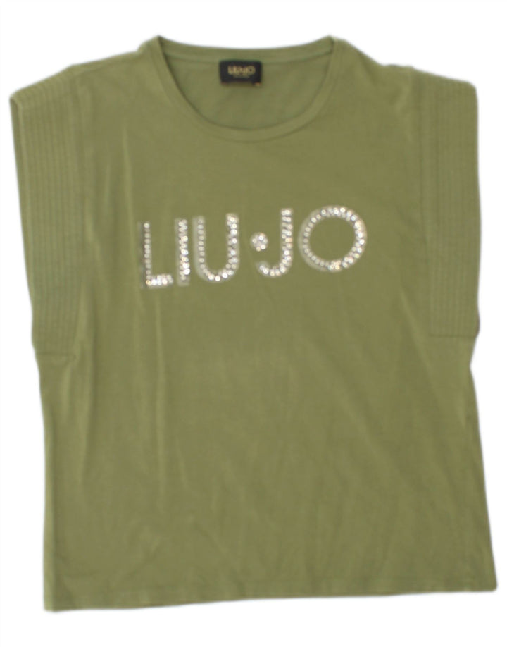 LIU JO Grafisk T-shirt top til kvinder UK 12 Medium Grøn