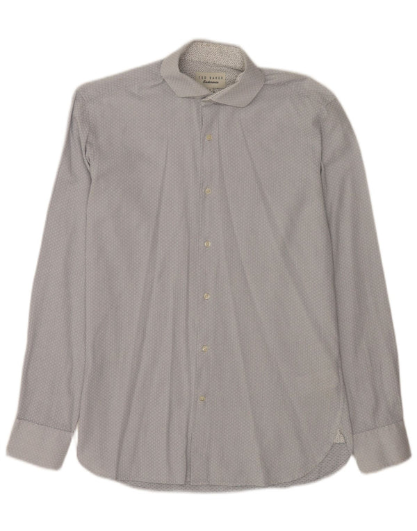 Ted Baker Mens Shirt Size 15 Medium Blue Geometric Cotton