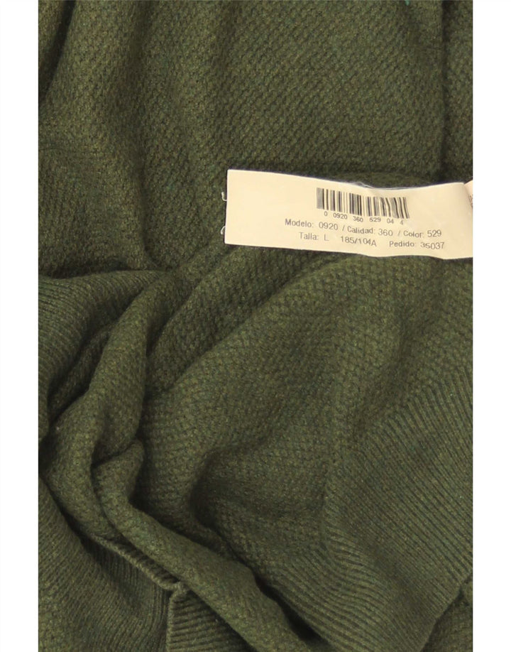 Massimo Dutti Mens V-Neck Jumper Sweater Large Green Cotton