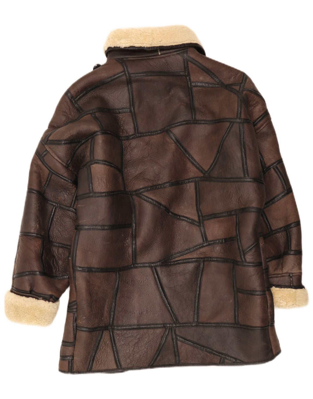 Vintage Damen Shearling Mantel UK 18 XL Braun Patchwork