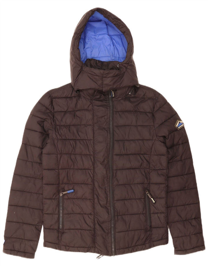 Superdry Mens Hooded Padded Jacket UK 36 Small Black Nylon