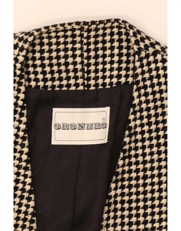 Vintage Damen 1 Knopf Blazer Jacke UK 14 Mittelschwarze Hahnentrittwolle