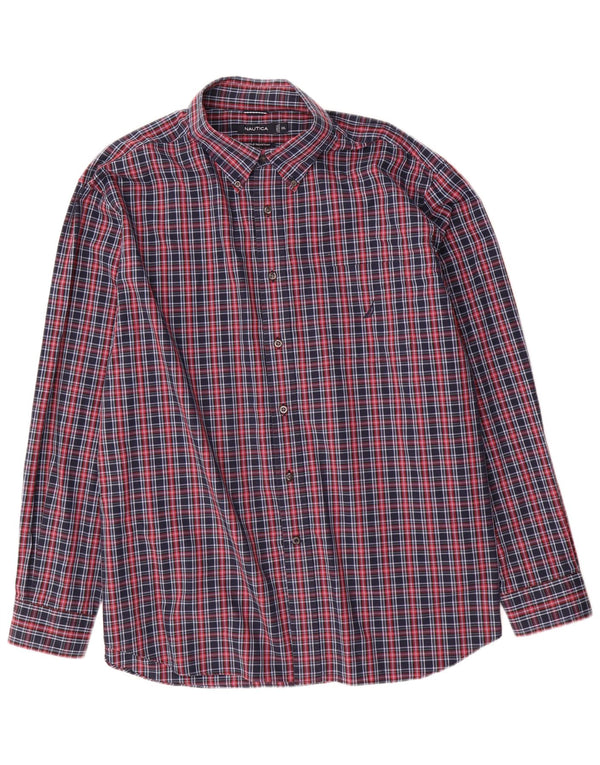 Nautica Mens Shirt 2XL Navy Blue Check Cotton