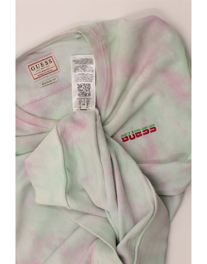 GUESS Womens Oversized Sweatshirt Jumper UK 14 Medium Green Tie Dye Cotton Vintage Guess and Second-Hand Guess from Messina Hembry 
