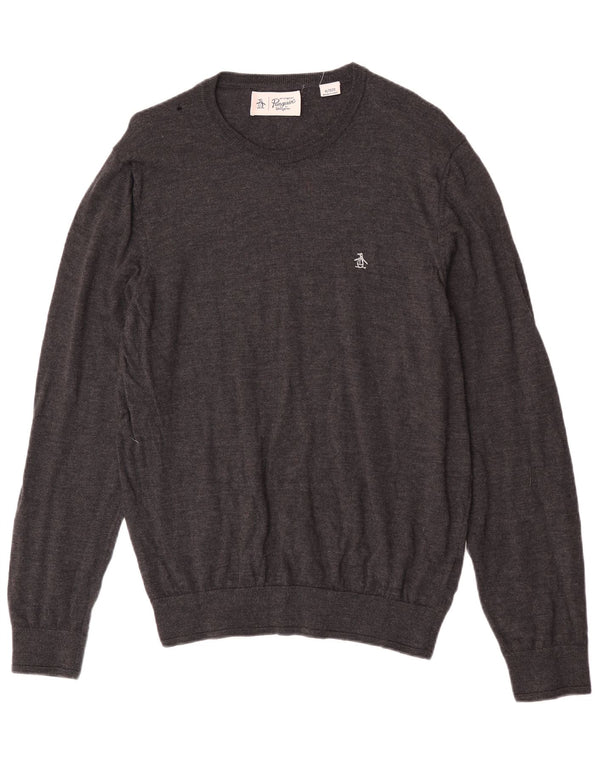 Penguin Mens Boat Neck Jumper Sweater XL Grey Merino Wool
