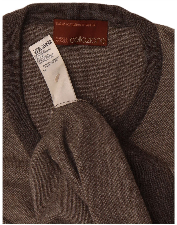 Marks & Spencer Mens V-Neck Jumper Sweater Large Grey Merino Wool