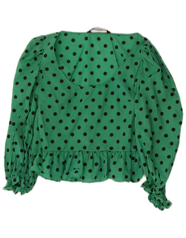 Zara Damen Langarmblusenoberteil UK 10 Small Green Polka Dot