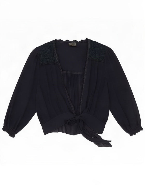 Vintage Womens Front Tie Cardigan Top UK 18 XL Navy Blue Viscose