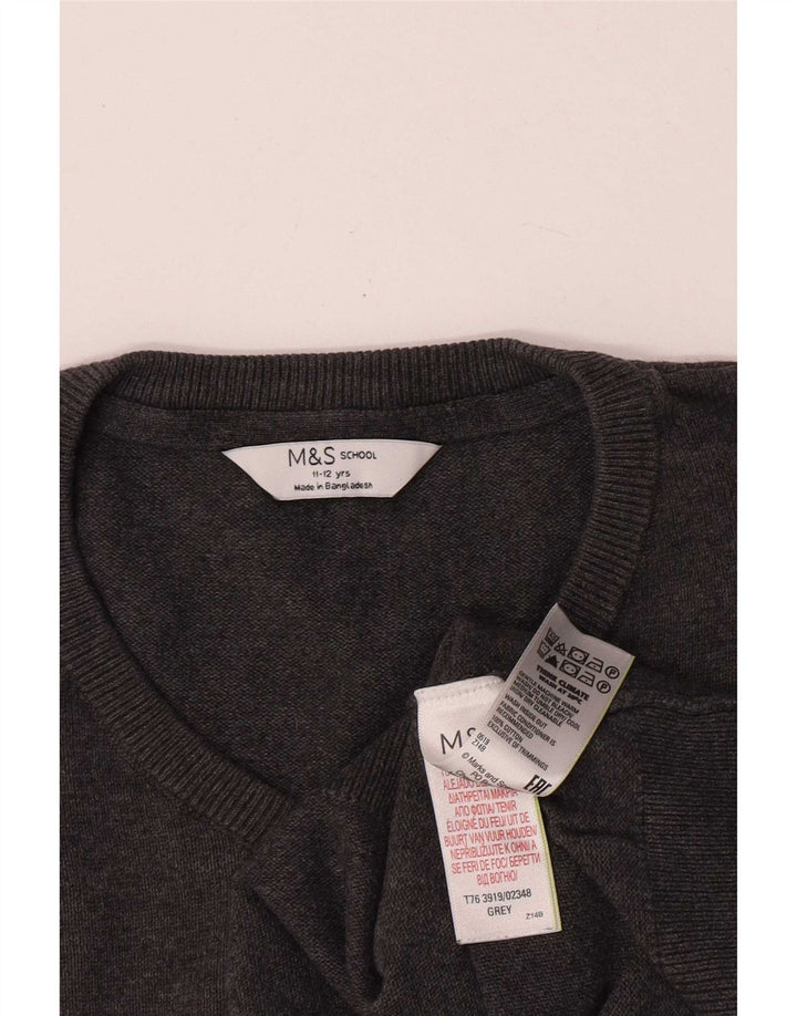 Marks & Spencer Boys V-Neck Jumper Sweater 11-12 Years Grey Cotton