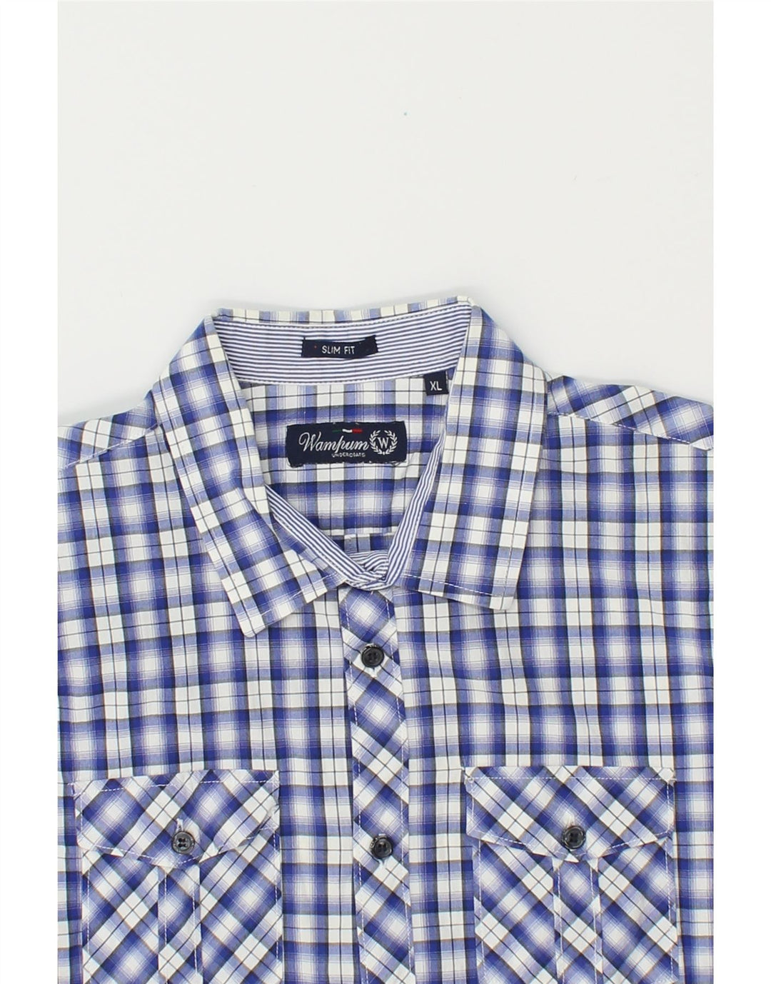 WAMPUM Mens Short Sleeve Shirt XL Blue Check Cotton Vintage Wampum and Second-Hand Wampum from Messina Hembry 