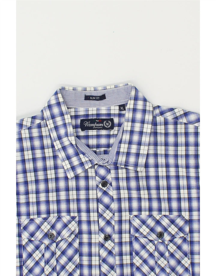 WAMPUM Mens Short Sleeve Shirt XL Blue Check Cotton Vintage Wampum and Second-Hand Wampum from Messina Hembry 