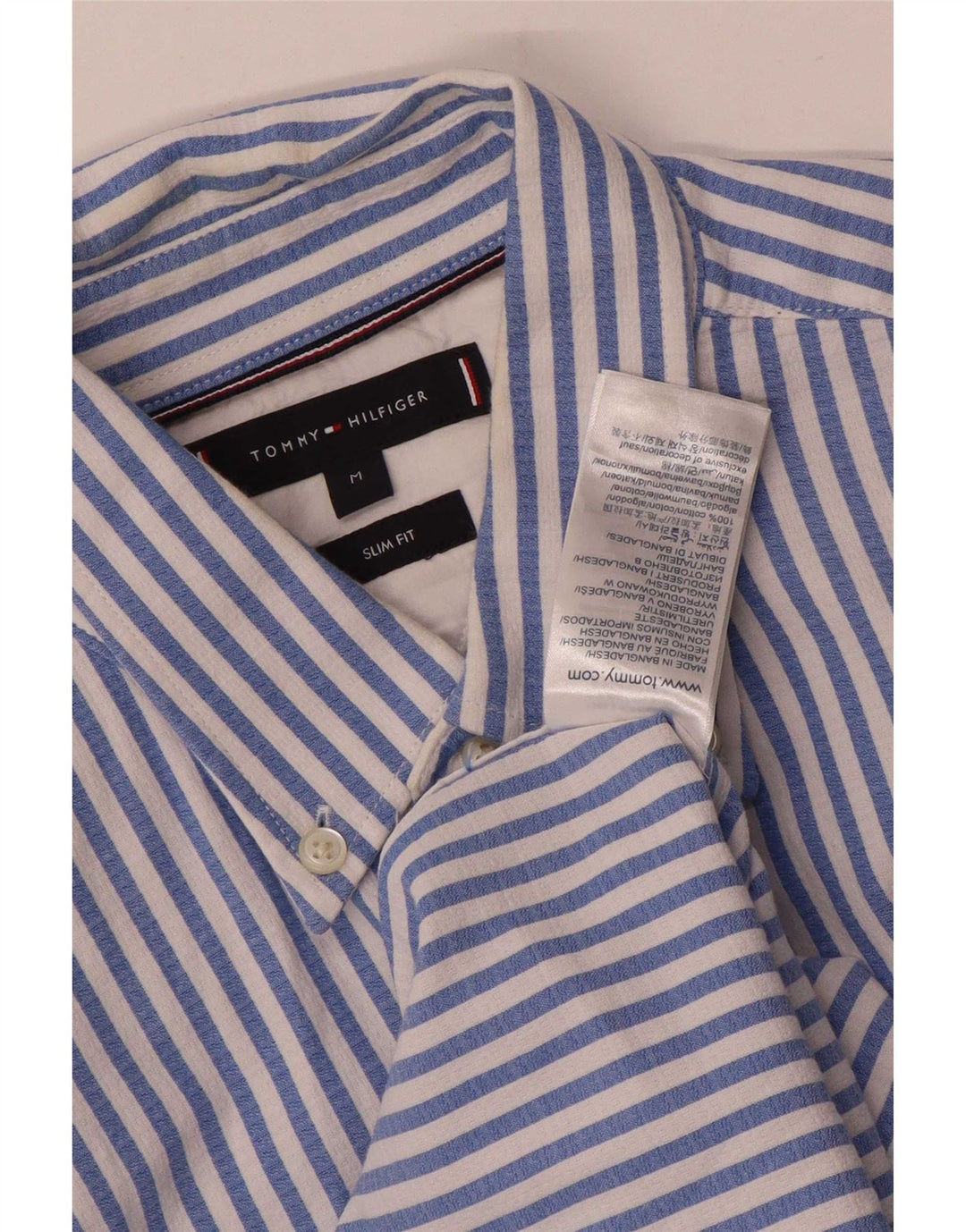 Tommy Hilfiger Mens Slim Fit Shirt Medium Blue Striped Cotton