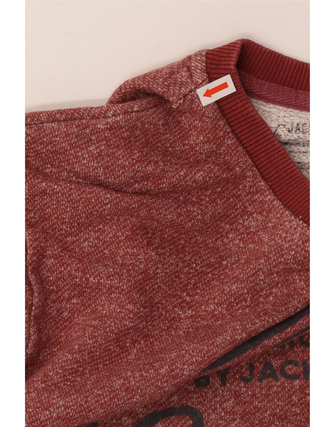 Jack & Jones Mens Graphic Sweatshirt Jumper Medium Burgundy Flecked Cotton