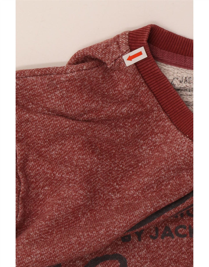 Jack & Jones Mens Graphic Sweatshirt Jumper Medium Burgundy Flecked Cotton