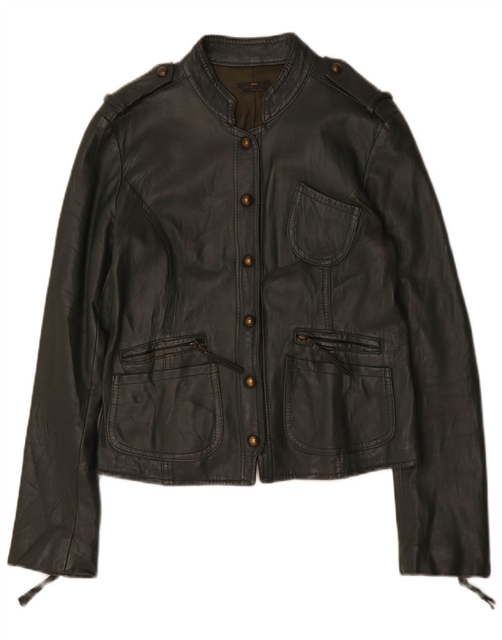Sasch Womens Military Crop Leather Jacket UK 14 Large Green