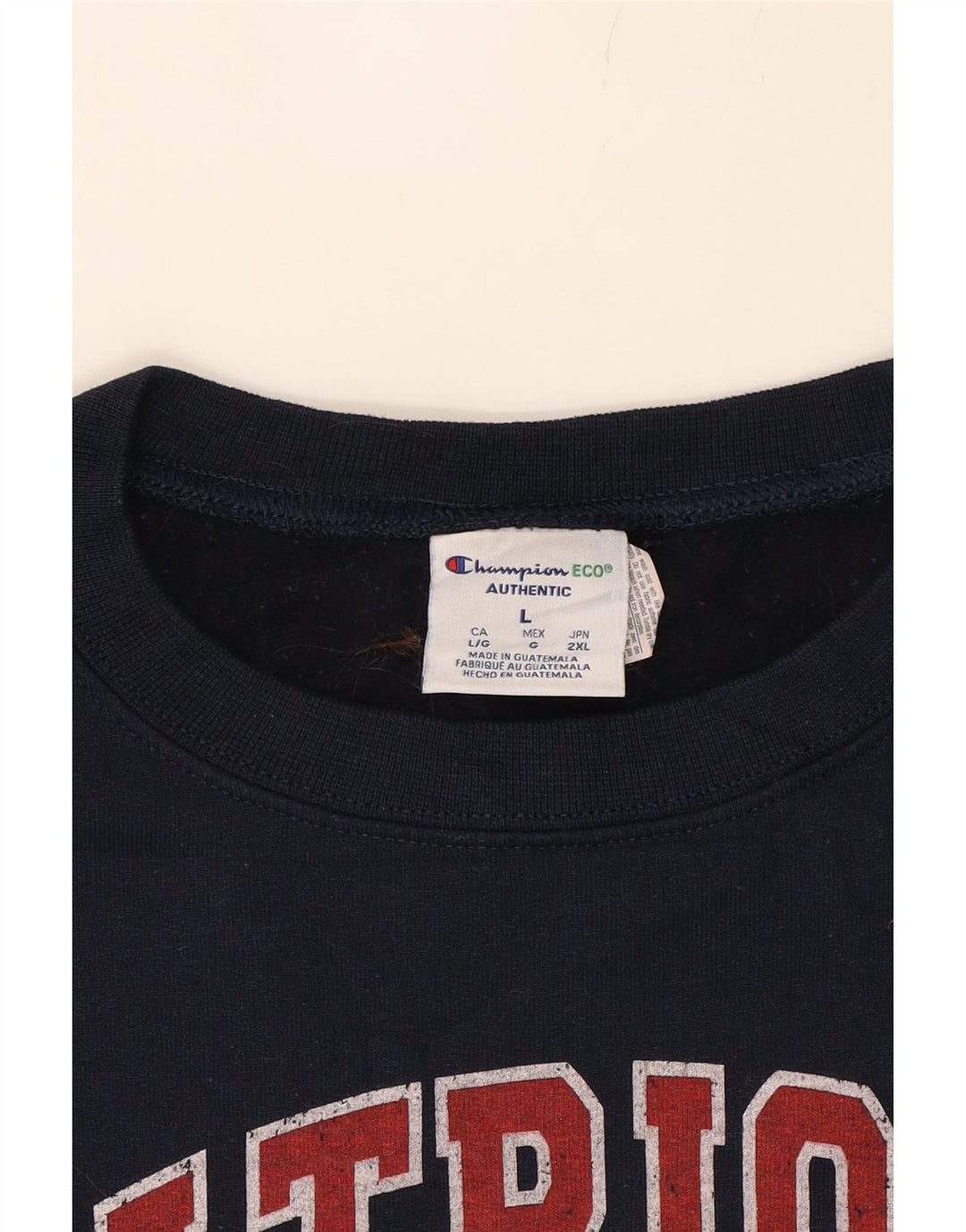 CHAMPION Mens Graphic Sweatshirt Jumper Large Navy Blue Cotton Vintage Champion and Second-Hand Champion from Messina Hembry 